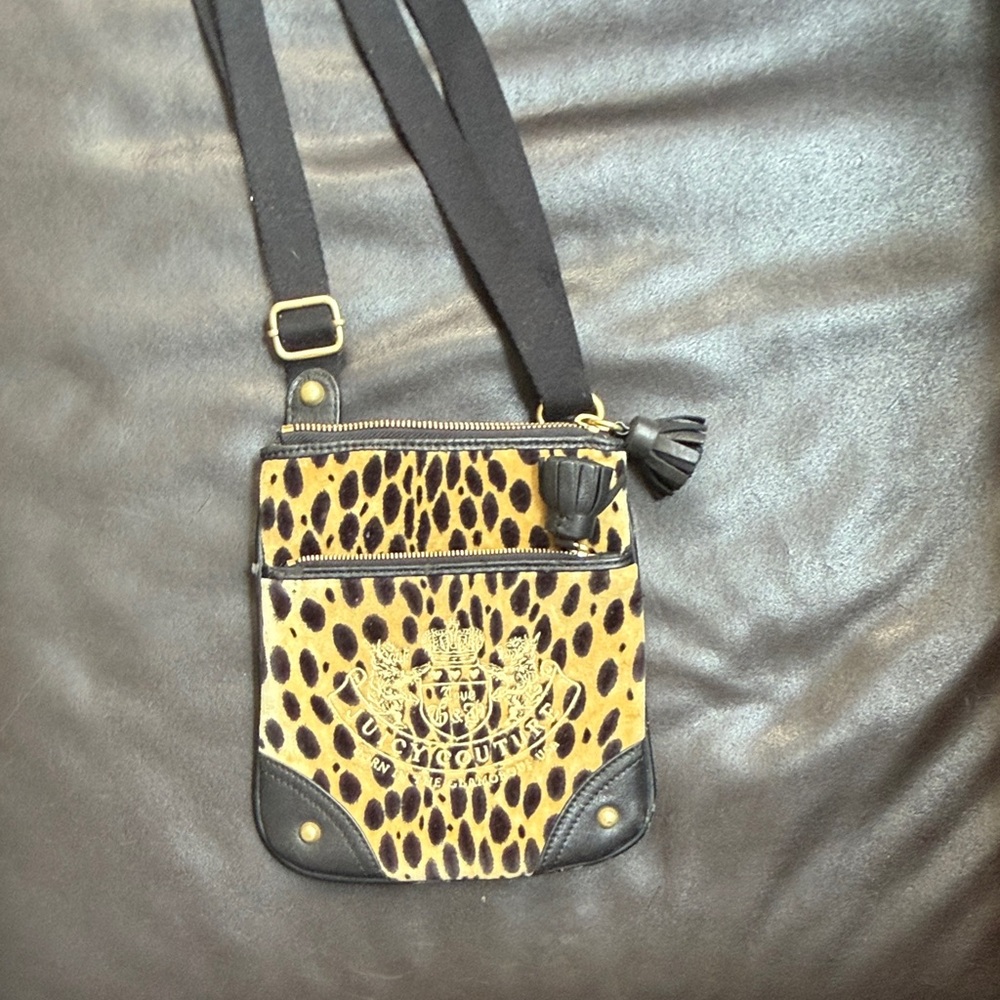 Juicy Couture Leopard Print Crossbody with Black Trim and Tassel